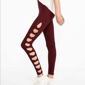 Express Maroon Cutout Ladder Leggings